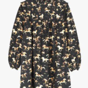 Ganni Horse Print Cotton Poplin Black Dress